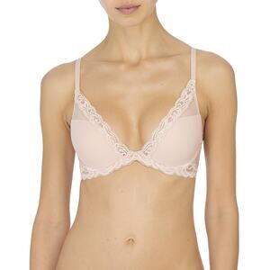 Natori Women's Feathers Lace Contour Underwire Plunge Bra Nude Size 36B